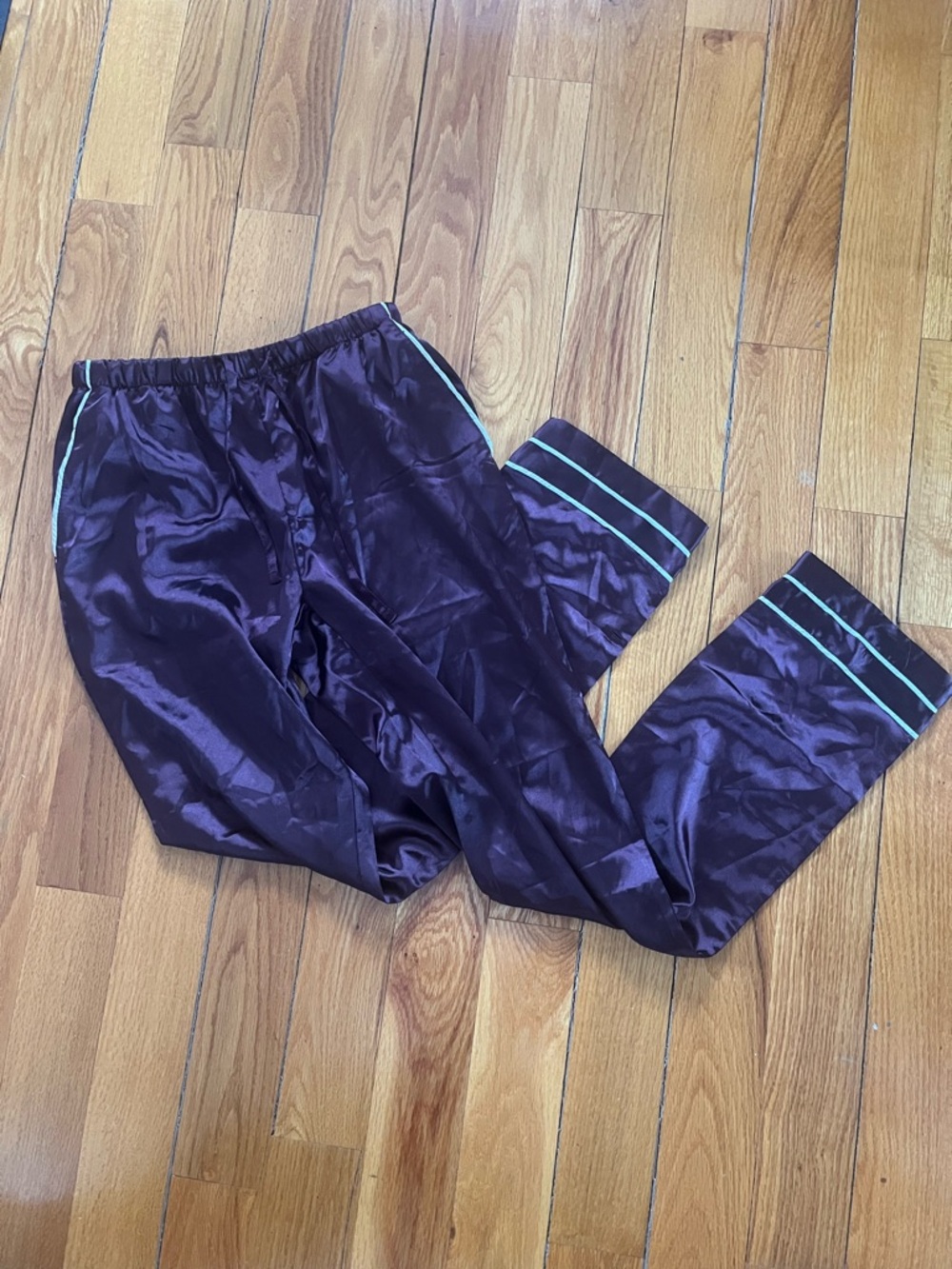 Silky Plum Pajama Pants with Teal Trim